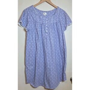 Aria Collection Floral Nightgown L Purple Button Front Lace Trim Sleepwear